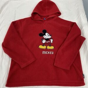 Disney Mickey Mouse Fleece Hoodie Pullover Red Size Medium Y2K Vintage Style